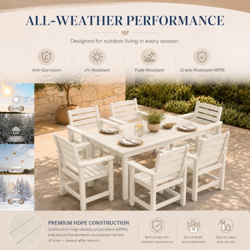 7 Pcs Outdoor Patio Dining Set, HDPE Table & Chairs with Umbrella Hole - Image 7