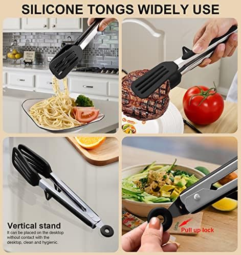 4PCS Flexible Silicone Spatula Turner Set and Kitchen Food Tongs with Silicone Tips, 600F Heat Resistant, Ideal for Flipping Eggs, Fish, Burgers, Pancake and Strong Grip on Salads, Pasta, Steaks, BBQ - Image 5
