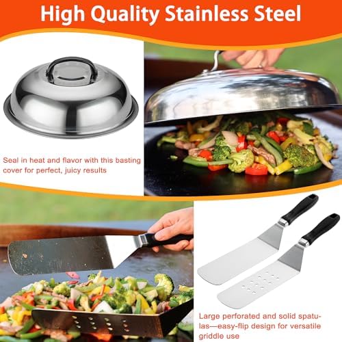 DY DECENT FAMILY 39PCS Griddle Accessories Kit, Flat Top Grill Accessories Set for Outdoor Barbecue. Griddle Tools Set with Basting Cover, Spatula, Scraper, Burger Press, Tongs and Cleaning Kit - Image 2