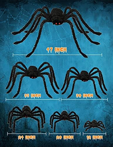 HOPOCO Halloween Plush Spider Set, 6 Pack Scary Fake Spiders in Different Sizes for Indoor Outdoor Halloween Decorations, Haunted House, Yard, Home, Party Decor - Image 2