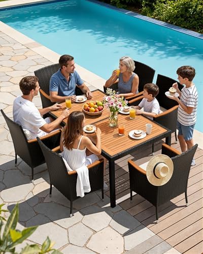 Flamaker Patio Dining Set for 6 Outdoor Acacia Wood Table and Chairs, Black - Image 3