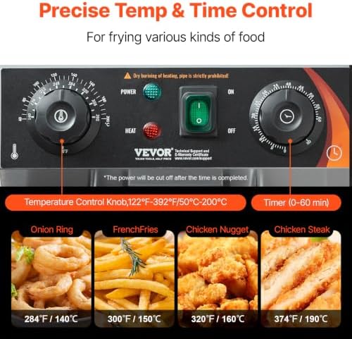 VEVOR Commercial Deep Fryer, Dual Tank 3000W Electric Countertop Fryer with Basket, 2 x 11.6Qt/11L Double Stainless Steel Oil Fryer with Drain, Time & Temp Control, for Kitchen Restaurant Use - Image 4