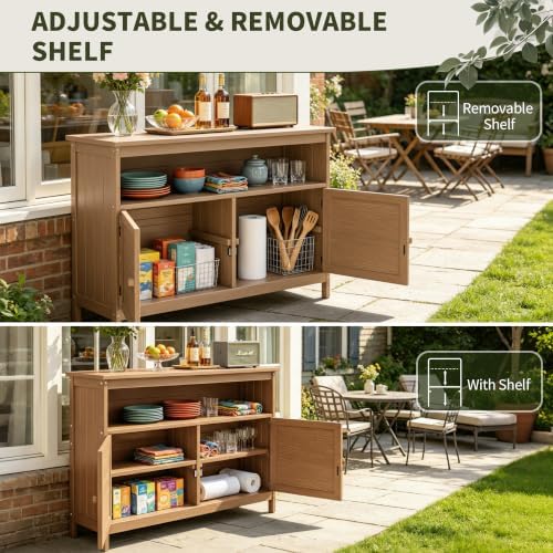 HIPS All-Weather Outdoor Storage Cabinet,Outdoor Sideboard with Magnetic Doors,3-Shelves Patio Storage Cabinet, Used for Garden,Buffet Cabinet,TV Stand, Bar Table,Balcony - Image 4
