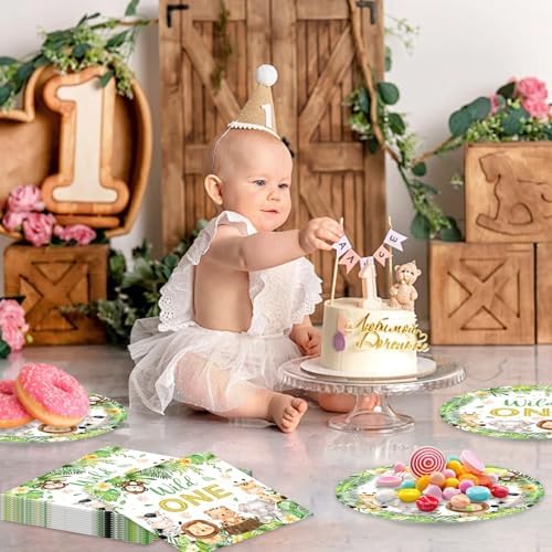 48pcs Wild One Party Decoration Set,16 Dessert plate,16 Napkin And 16 Fork,Safari Jungle Disposable tableware for 16 persons,Used for Boys First 1st Party Supplies - Image 6