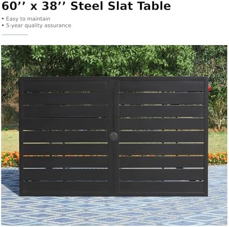 MFSTUDIO Patio Table for 6, Black Metal Dining Table w/Umbrella Hole - Image 6