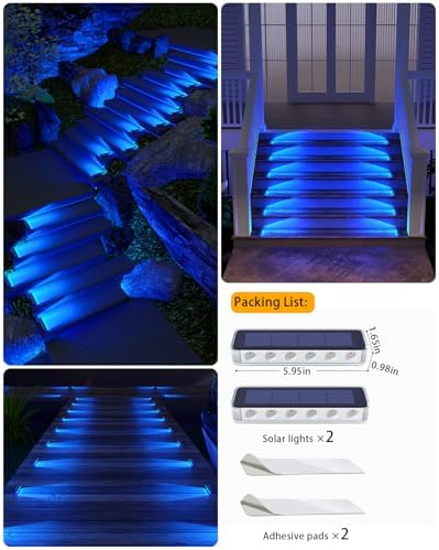 DetarZinLED Blue Solar Step Lights for Outside IP68 Waterproof Led 2 Pack - Image 6