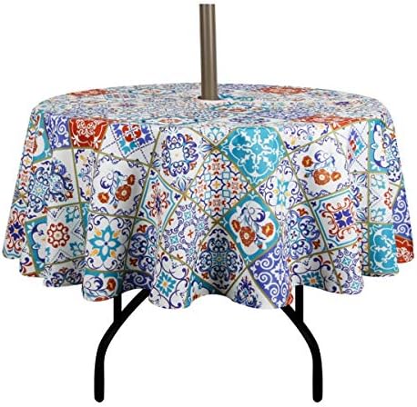 EHouseHome Outdoor and Indoor 60inch Round Tablecloth with Umbrella Hole and Zipper, Waterproof Zippered Patio Cloths, Spring/Summer Table Covers for Backyard Circular Table/BBQs/Picnic by EHouseHome