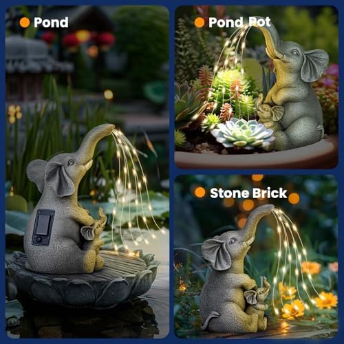 Solar Garden Outdoor Statue with 30 LED Lights - Lawn Decor Elephant Figurine for Patio, Balcony, Yard Ornament - Unique Housewarming Lucky Elephant Mother Gift - Image 5