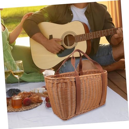 BESTonZON Capacity Woven Storage Basket Durable Imitation Rattan Picnic and Fruit Basket with Handles for Outdoor Use for Camping and Home Decor - Image 4