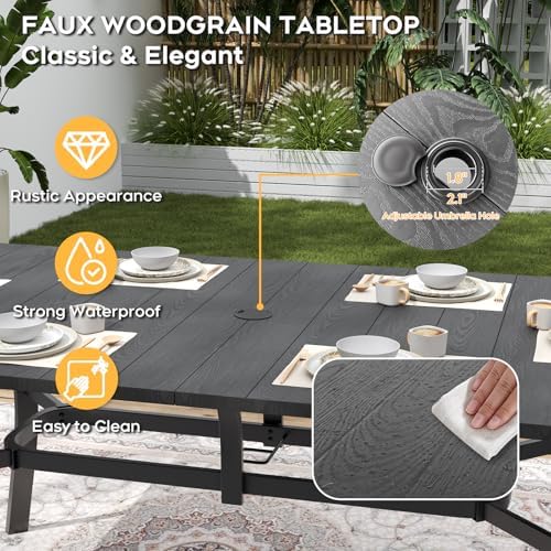 63”x37.8” Metal Outdoor Dining Table for 6,Rectangular Patio Dining Table with Adjustable Umbrella Hole,All-Weather Black Outdoor Patio Table for Porch, Garden - Image 4