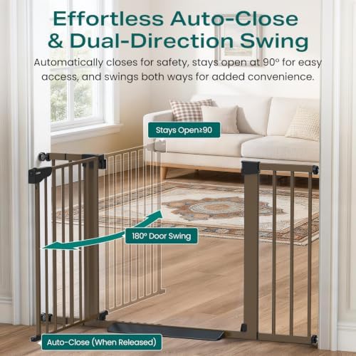 Cumbor 30-46" Baby Gate for Stairs, Auto Close Dog Gate for the House Brown - Image 3