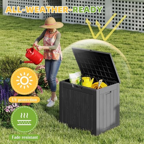 DRATO 35 Gallon Outdoor Storage Box Waterproof, Lockable Resin Deck Box for Patio Furniture, Pool Supplies & Garden Tools, Weatherproof Outside Storage Bin for Backyard Porch (Black, 35 Gallon) - Image 3