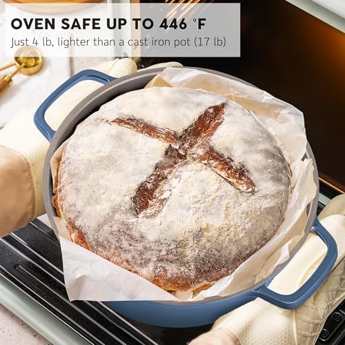 Large Dutch Oven Pot with Lid-7.5QT Cast Aluminum Oven Pot with Two Handles Lightweight for Bread Baking Braising and Roasting(Blue) - Image 5