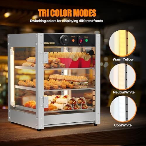 ROVSUN 3-Tier Commercial Food Warmer, 15" Pizza Warmer Food Warmer Display with LED Adjustable Lighting Glass Door Removable Shelves, Countertop Electric Food Warmer for Buffet Restaurant 110V 800W - Image 3
