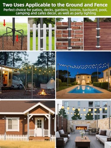 String Light Poles for Outside, 4 Pack 10 ft Adjustable Light Poles - Image 2