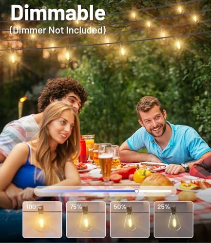 Tenmiro 60FT Outdoor String Lights, Waterproof 16+1 Edison Shatterproof Bulbs Led Outside Patio Lights for Porch Deck Garden Backyard Balcony Wedding Party Decor - Image 2