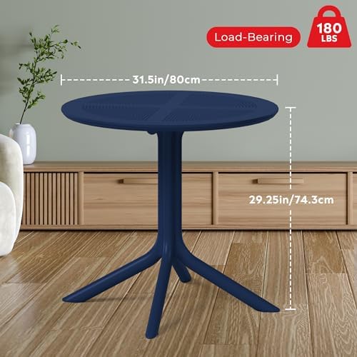 Costaelm Sunshine 31.5" Round Plastic Outdoor Patio Dining Table for 4, Navy Blue - Image 3