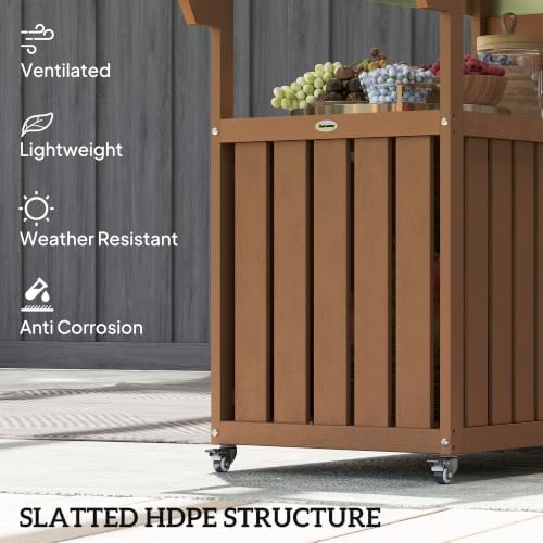 Outsunny Outdoor Bar Cart with Storage Cabinet Kitchen Island Brown - Image 5
