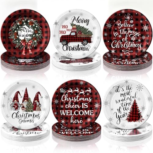 Rtteri 100 Pcs Christmas Paper Plates Disposable 9 Inch Buffalo Plaid Plate by Rtteri