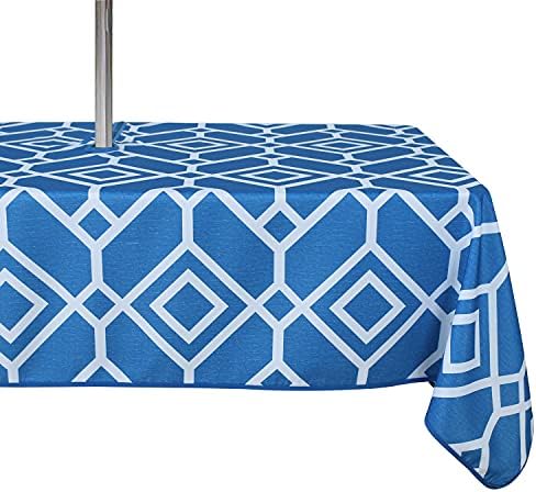 LUSHVIDA Moroccan Outdoor Tablecloth with Umbrella Hole, 60x102 Inch Blue by LUSHVIDA