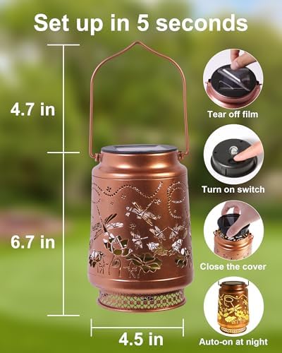 Dragonfly Gifts for Women Solar Lantern Dragonfly Decor Birthday Gifts for Women Mom Grandma Sister Friend Mothers Day Gifts Garden Decor Metal Solar Lights Outside Decor for Backyard Patio Deck Porch - Image 5