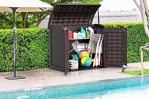 DURAMAX CedarGrain StoreAway 1200 Liter Capacity Outdoor Deck & Garden Storage Box w/Panel Doors & Arc Lid for Patios, Pool Areas, & Driveways, Brown - Image 3