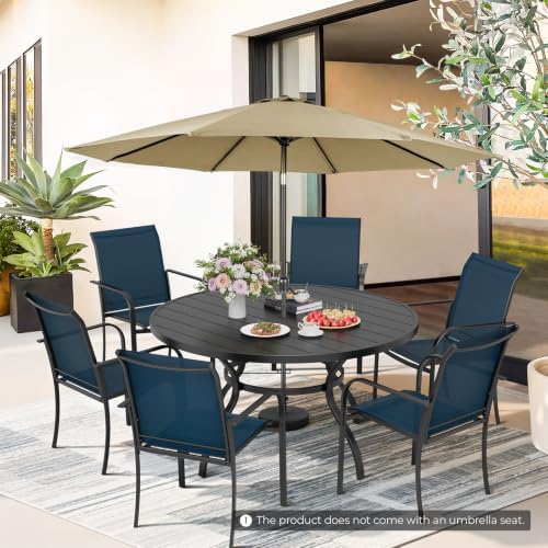 Incbruce 8 PCS Patio Dining Set with Brown Umbrella, Outdoor Dining Set of 6 Textilene Chairs and 53" Round Table with Umbrella Hole for Backyard, Garden, and Poolside (Blue) - Image 2