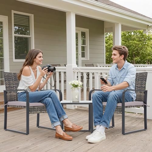 Bezseller 3-Piece Patio Furniture Set, Wicker Bistro Set, Grey - Image 2