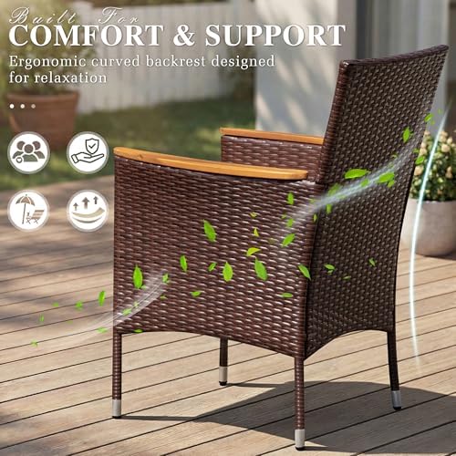 Devoko 9 PCS Acacia Wood Patio Dining Set, Brown Rattan - Image 4