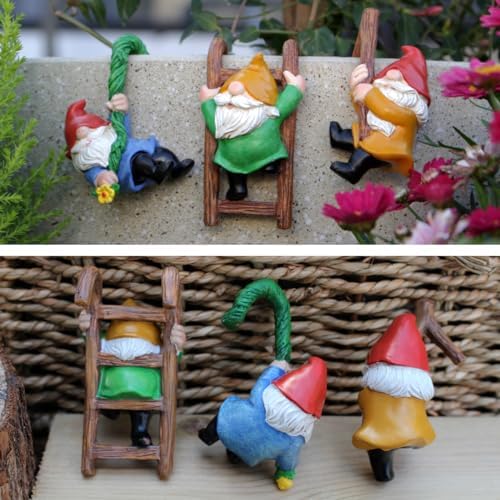 3 PCS Climbing Gnomes Tree Faces Decor Outdoor for Yard, Gnomes Statue, Outdoor Fairy Garden Resin Crafts, Flower Pot Landscape Dwarf, Micro Landscape Pendant Ornaments (3 PCS) - Image 5