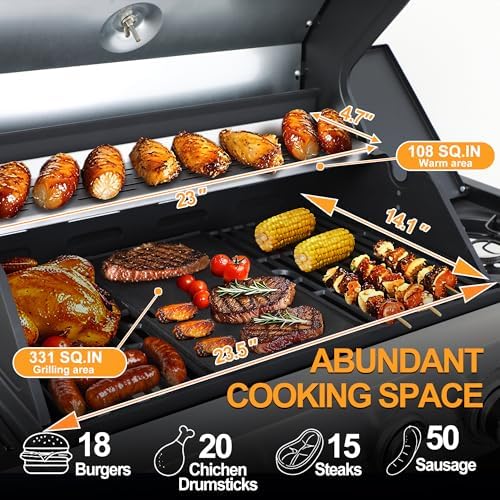 49000 BTU Propane Gas Grill, 4 Burner + Side Burner, Cast Iron Grids - Image 3