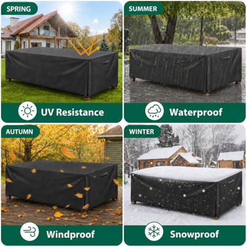 GARPROVM Outdoor Patio Furniture Covers Waterproof Patio Dining Table Couch Set Covers Rectangular with Upgraded 600D Material, 4 Windproof Buckles 124 x 70 x 29 Inch Heavy-Duty Large - Image 6