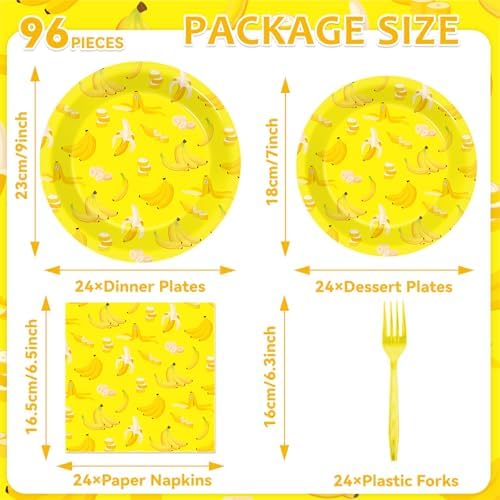 96PCS Banana Party Paper Plates and Napkins Banana Themed Party Decorations Yellow Fruit Napkins and Forks for yellow fruit Birthday Gatherings Decorations - Image 2
