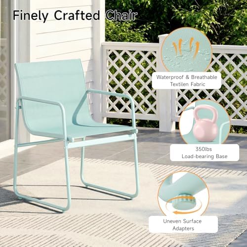 ONBRILL 7 Piece Patio Dining Set for 6 with Textilene Chairs, Aqua - Image 4