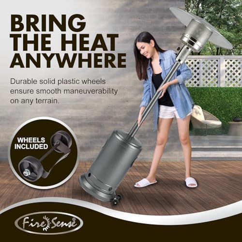 Fire Sense 62555 Patio Heater with Wheels, 46,000 BTU, Hammered Platinum - Image 6