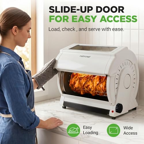 NutriChef Horizontal Rotating Shawarma Oven | Rotisserie, Shawarma & Kebab Machine | Includes Large 22.4 Quart Capacity, 3-Hour Timer & 6 Kebab Skewers | Ideal for Chicken,Turkey & Lamb | White - Image 4