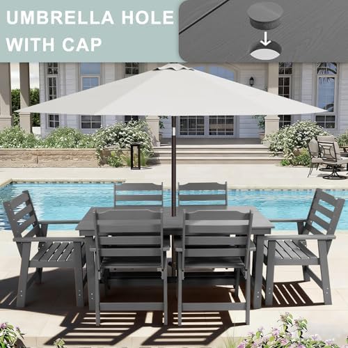 FUNBERRY Outdoor Dining Table, HDPE 6-Person Patio Table with Umbrella Hole - Image 3