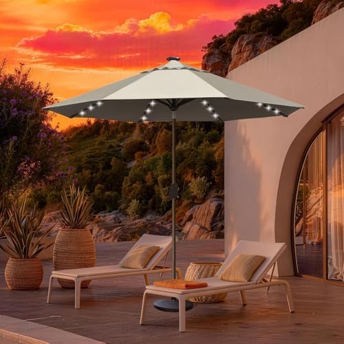 EliteShade USA 10-Year-Non-Fading 10ft Market Patio Umbrella, Commercial Grade Table Sun Umbrella with 80 Solar LED Lights, Crank Open, Windproof & UPF 50+ UV Protection for Garden, Deck, Pool, Backyard, Antique Beige - Image 2