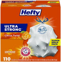 Hefty Ultra Strong 13 Gal Kitchen Trash Bags, White, Citrus Twist, 110ct by Hefty