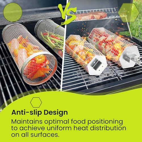 Rolling Grill Baskets 2 Pack, Nesting Stainless Steel BBQ Grill Basket - Image 4