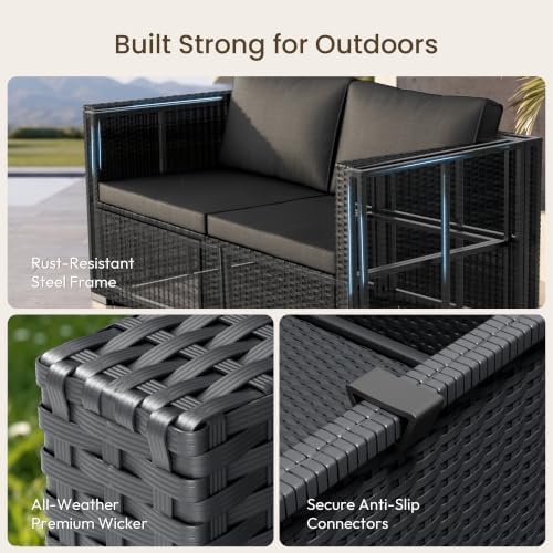 Patio Furniture Set - All-Weather -5 Piece Outdoor Patio Conversation Couch Sets, Modular Wicker Rattan Sectional Sofa for Garden, Patio, Poolside, Backyard, Balcony, Porch,Medium Gray - Image 2