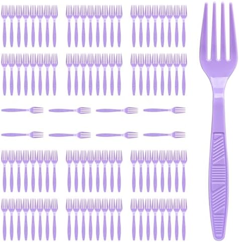 Purple Plastic Forks Heavy Duty, Disposable Party Supplies 104 PCS by FUEVING