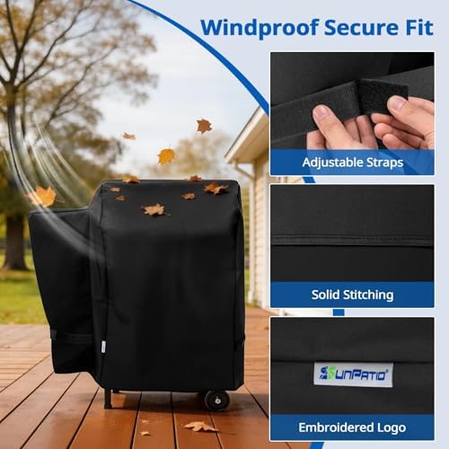 SunPatio Outdoor Heavy Duty Waterproof Grill Cover, Compatible for Traeger 20 Series Wood Pellet, Tailgater and Recteq 340 Grills, Full Length Barbecue Cover, All Weather Protection, Black - Image 5