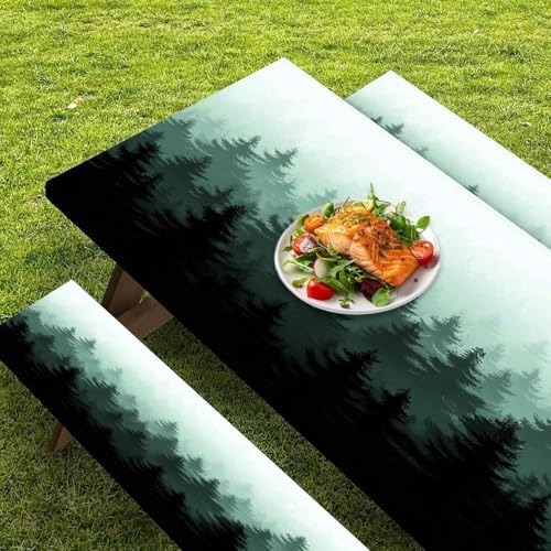 CAPSCEOLL Fitted Picnic Table Cover with Bench Covers 6ft - Green Forest - Image 5