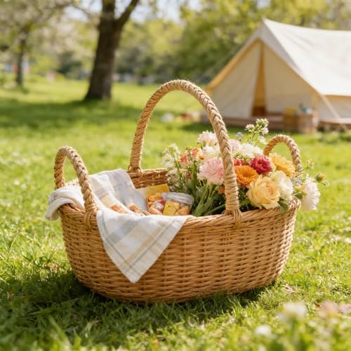 Elegant PE Handwoven Oval Storage Basket for Outdoor Camping Picnics and Home Decoration - Image 4