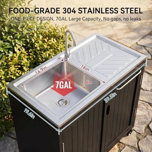 40-Inch Outdoor Grill Cart with Sink, BBQ Prep Station with Storage Cabinet - Image 4