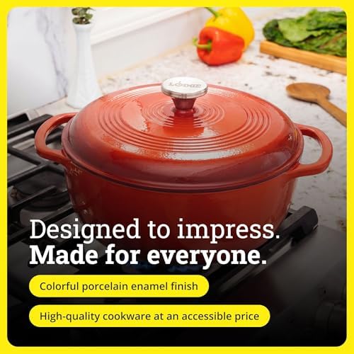Lodge Essential Enamel Cast Iron Dutch Oven, 6 Quart, Poppy - Image 6