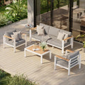 Aluminum Outdoor Patio Furniture Set with Coffee Table, 4 Piece Outdoor Conversation Sets with Washable Thick Cushions, Patio Sectional Furniture Set for Porch, Balcony, Deck, White by Oasbira