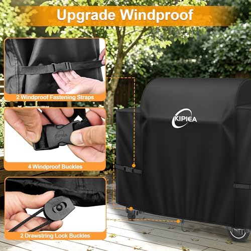 Kipiea 600D Heavy Duty Grill Cover for Traeger Ironwood 885, Waterproof Wood Pellet Smoker Cover with Windproof Buckles, Pellet BBQ Grill Covers for Outside Anti-UV, No Tear, No Fading - Image 5