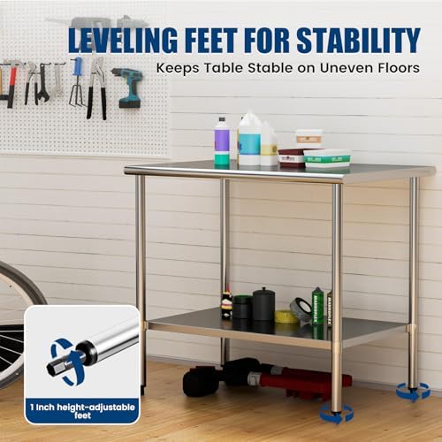 Stainless Steel Work Table 30 x 48 Inch with Adjustable Undershelf, Heavy-Duty Metal Prep Table for Commercial Kitchen & Restaurant, Garage, Outdoor - Image 6